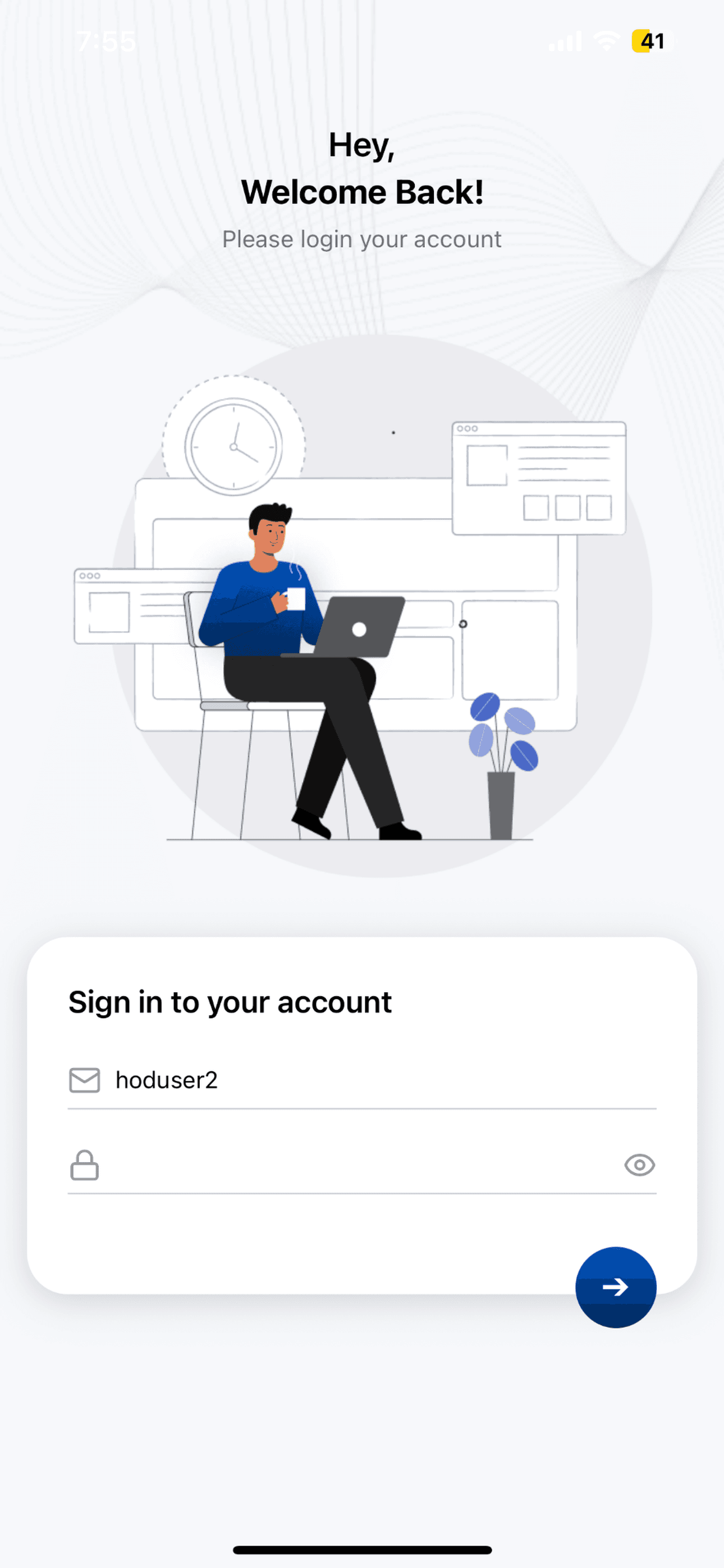 Login Screen - Welcome Back