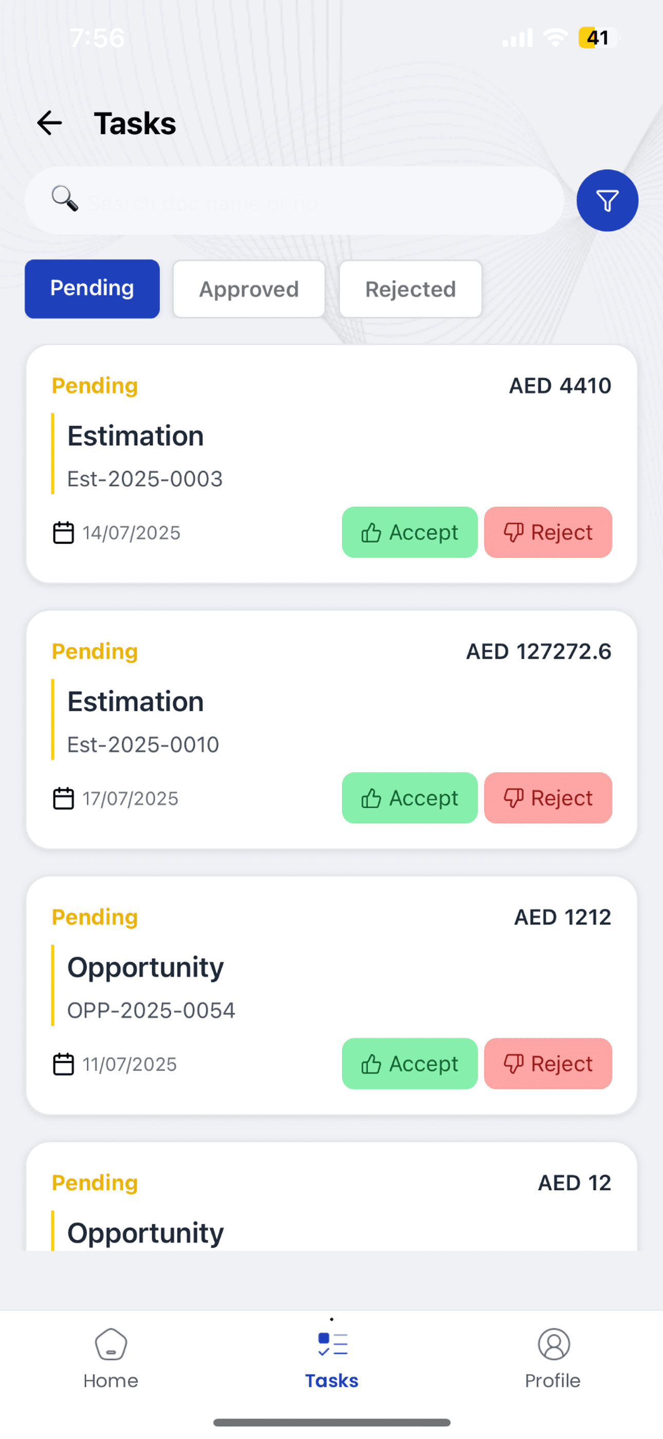 Rejected Tasks History